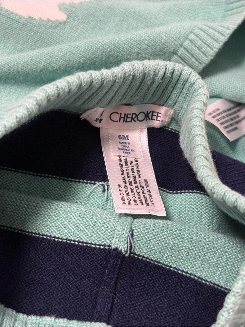Mint Green Sweater Set with White Anchor and Navy Stripes